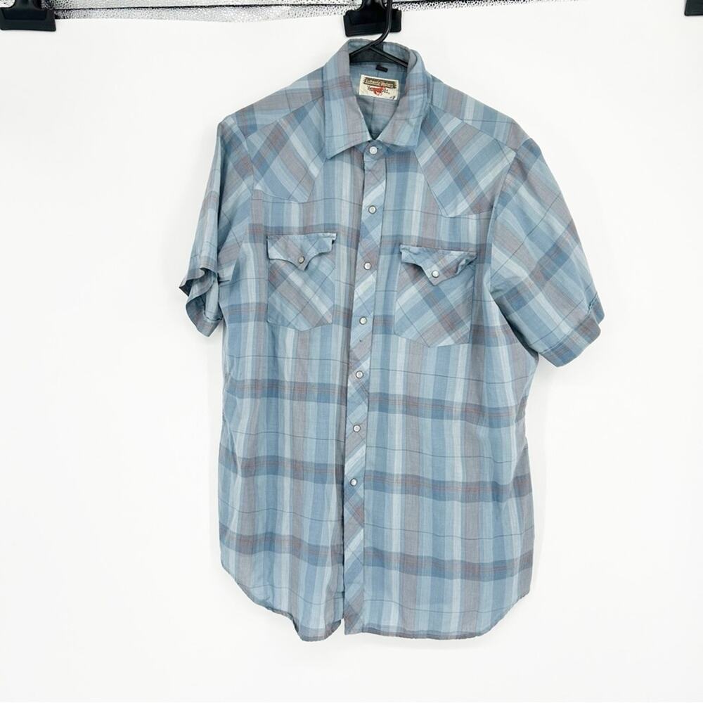 Youngbloods Authentic Western Blue Pearl Snap Button Down Shirt Size Large‎